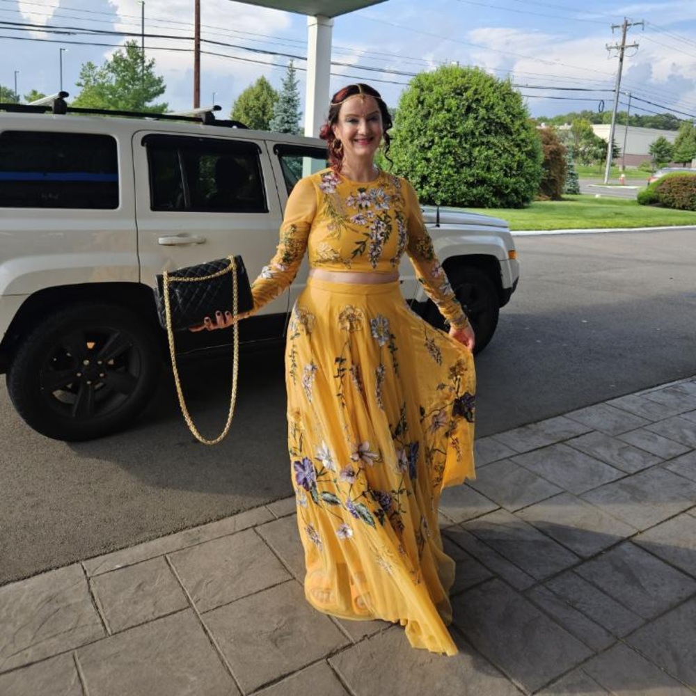 Mustard yellow ASOS Lehenga, blouse US 6, skirt US 8